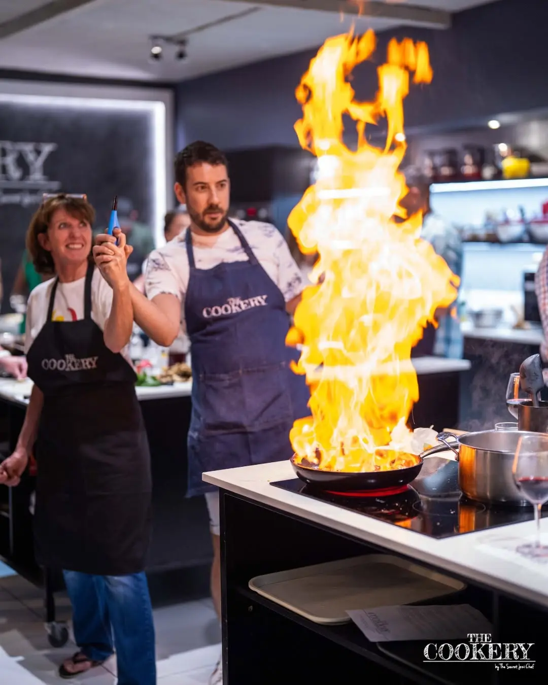 Flambé cooking demonstration at The Cookery